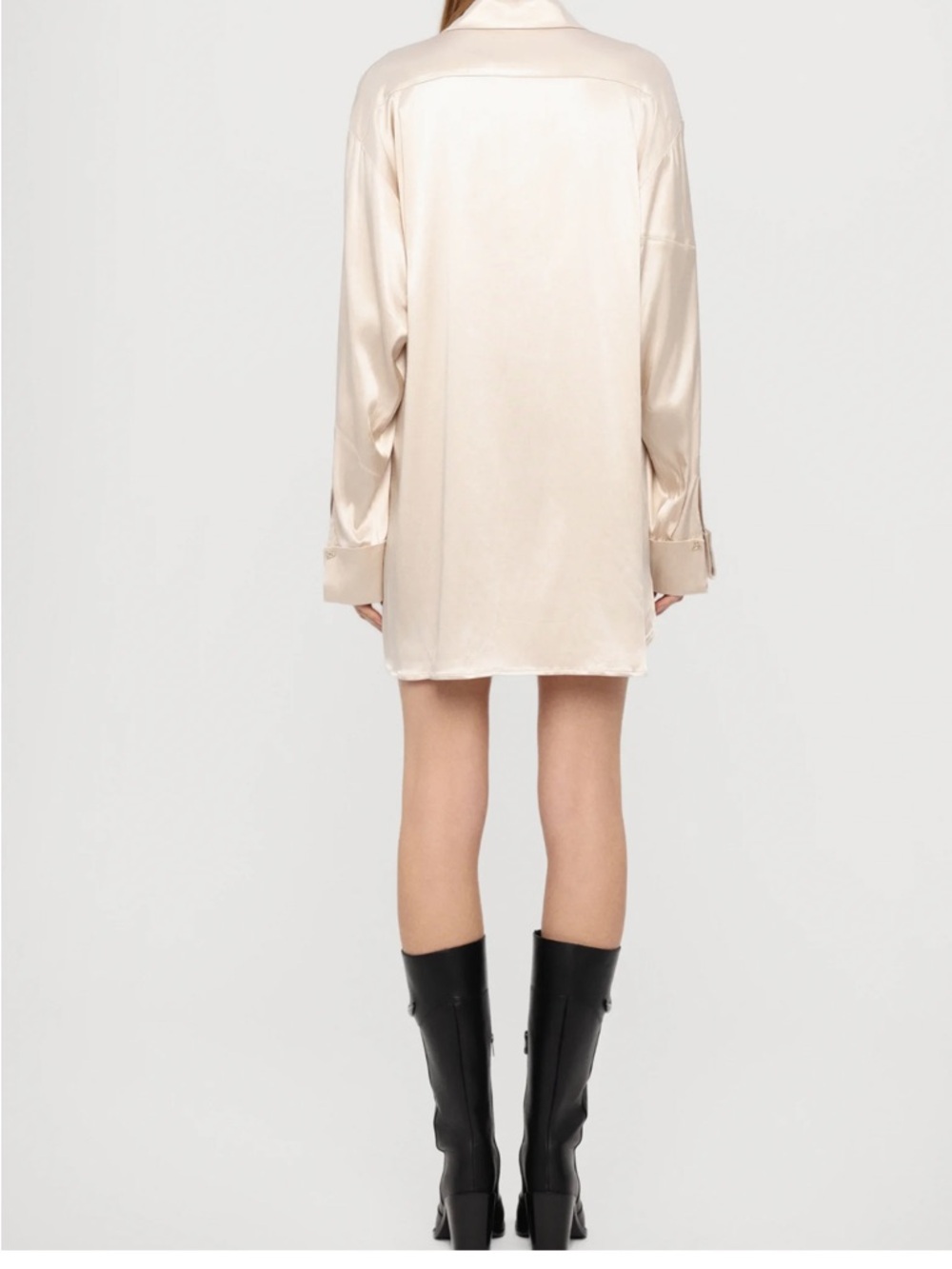 Aeron Abigail Satin Oversized Button-Up Shirt in Silver / shiny Crème - Picture 3 of 8
